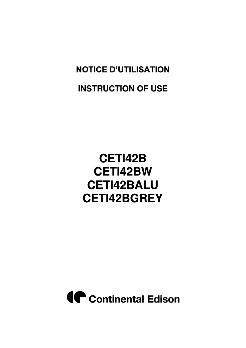 Page 1 de la notice Manuel utilisateur Continental Edison CETI42BW