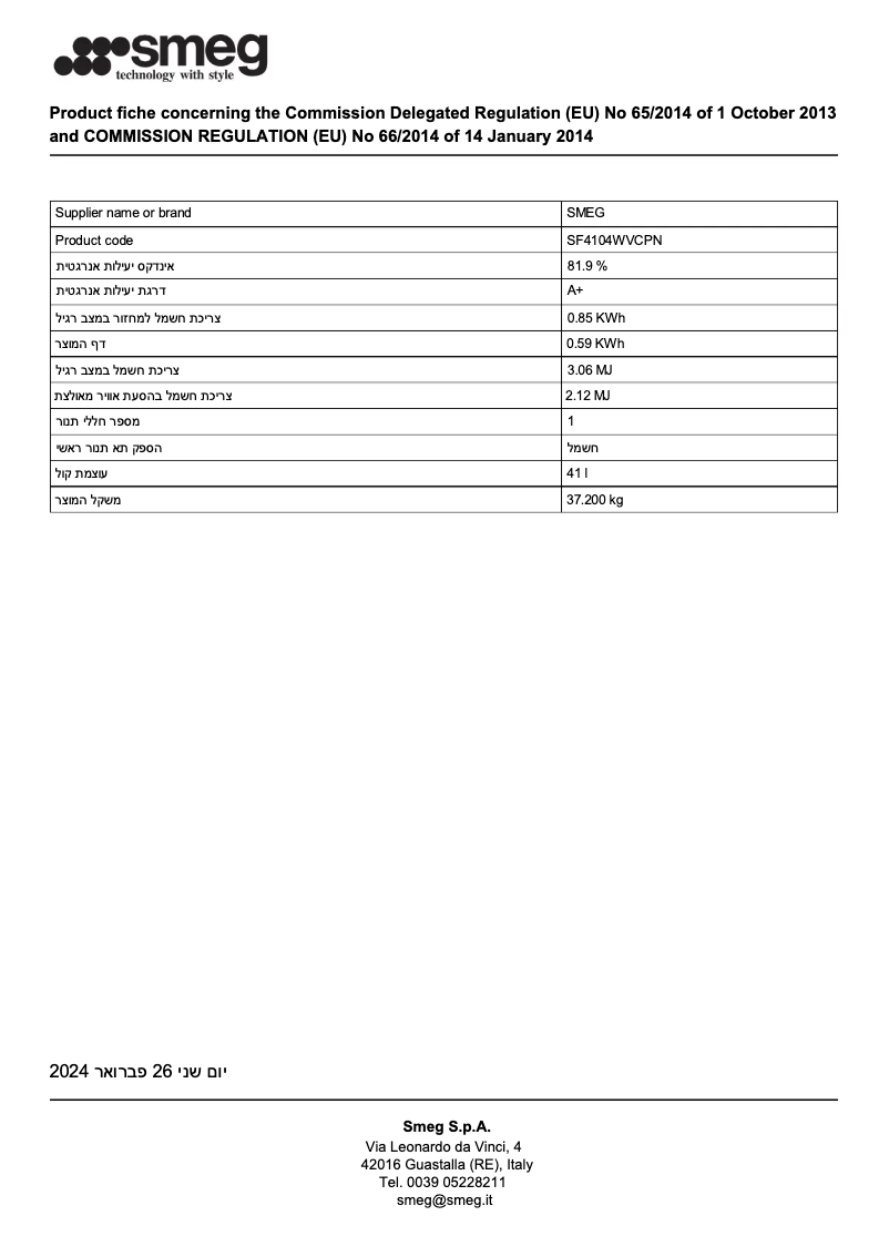 Página 1 del manual Ficha técnica Smeg SF4104WVCPN