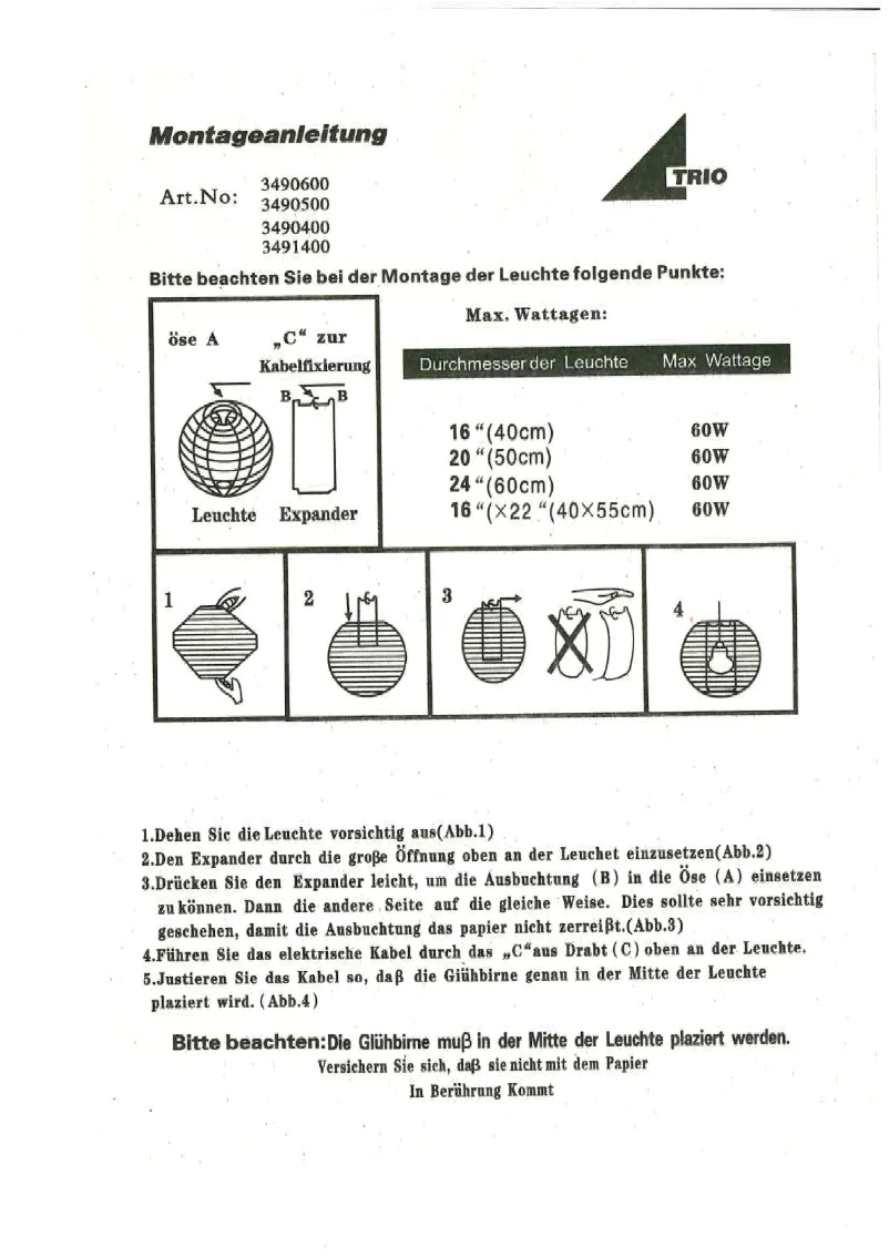 Page 1 de la notice Manuel utilisateur Trio Lighting Paper 3490400-19