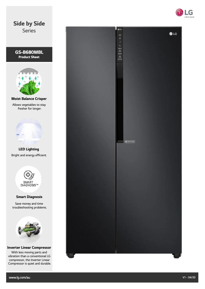 Page 1 de la notice Fiche technique LG GS-B680MBL