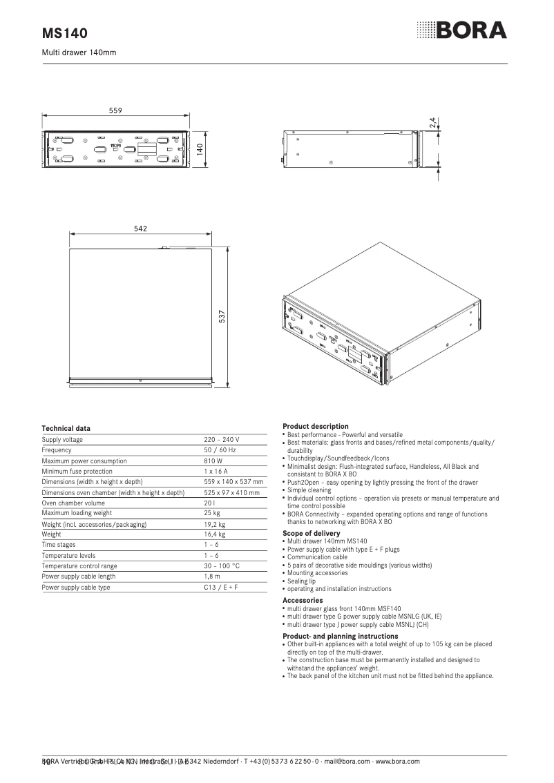 Page n°1 - Fiche technique BORA MSS140