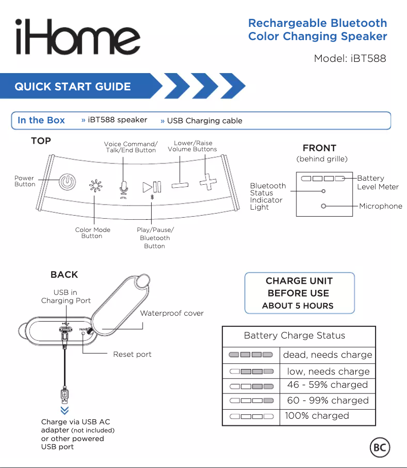Page 1 de la notice Manuel utilisateur iHome iBT588