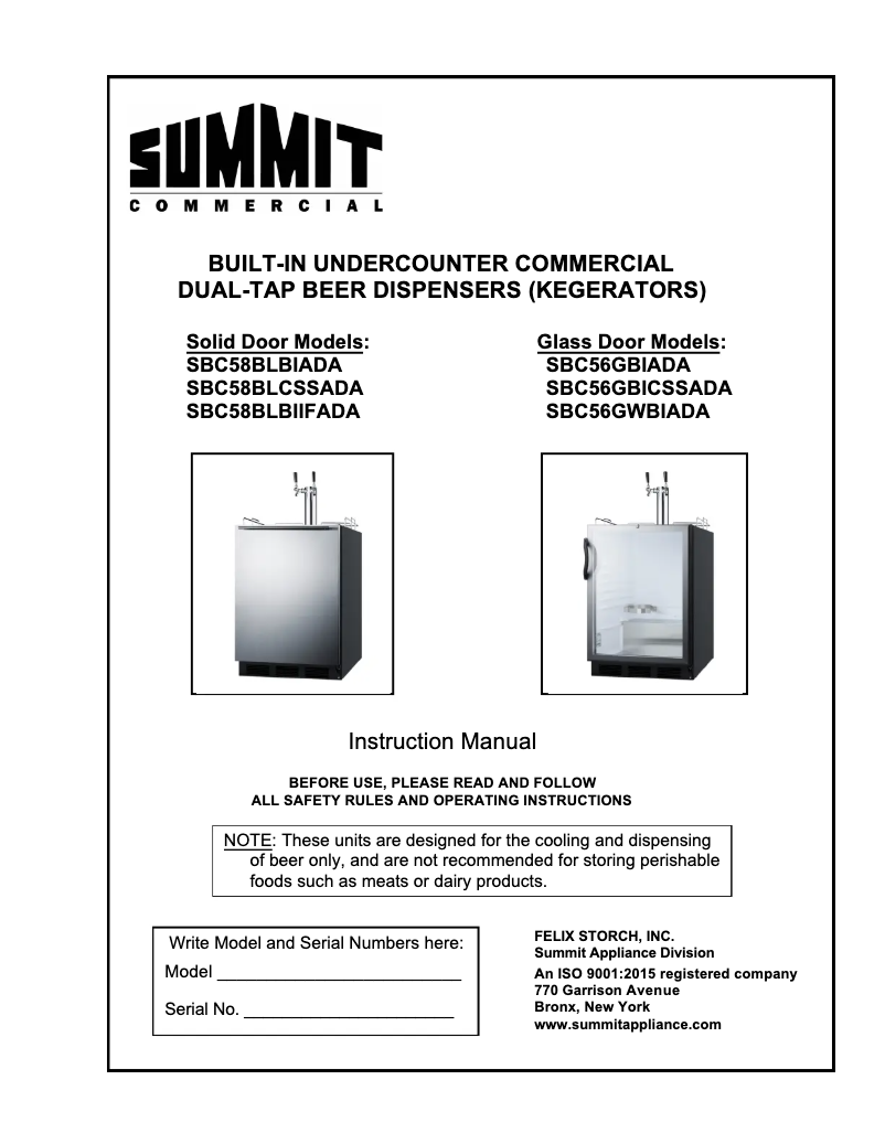 Page n°1 - Manuel utilisateur Summit SBC56GBIADA