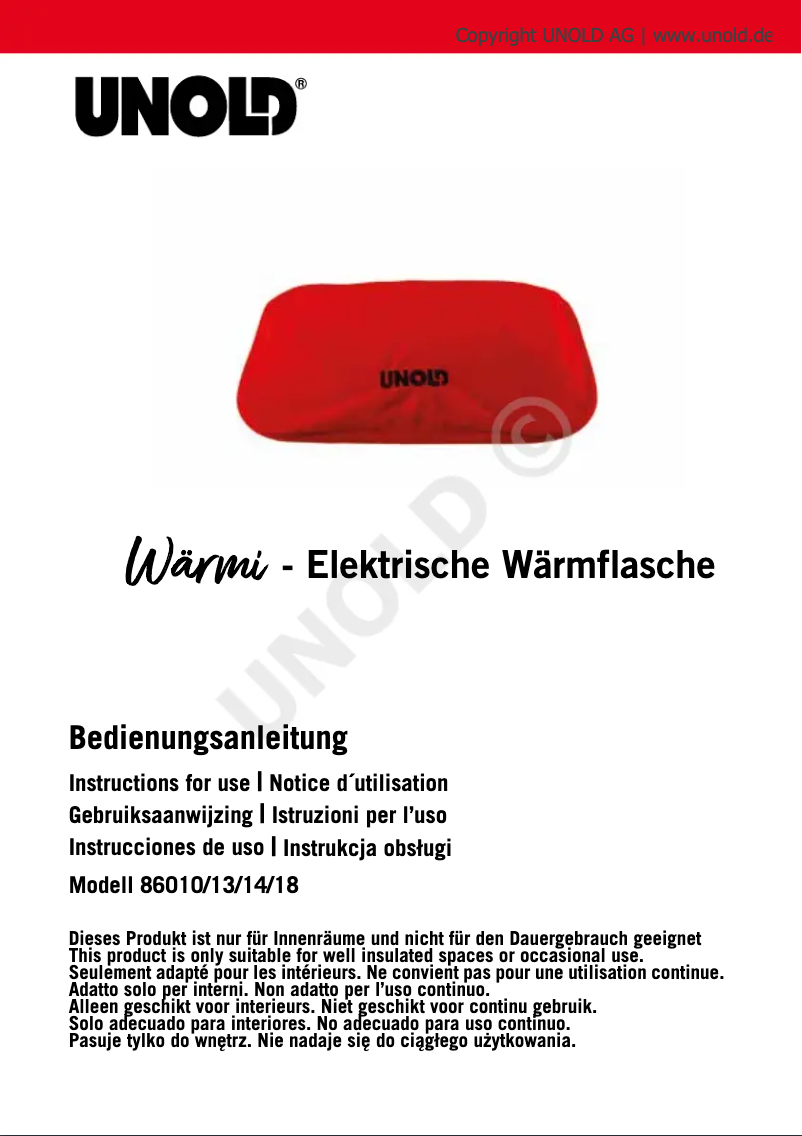 Page 1 de la notice Manuel utilisateur Unold Wärmi 86013