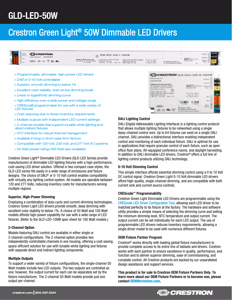 Page 1 de la notice Manuel utilisateur Crestron GLD-DALI-LED-S-1X100W