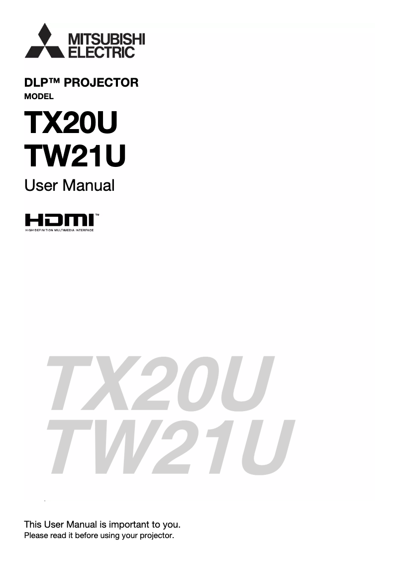 Page 1 de la notice Manuel utilisateur Mitsubishi TW21U