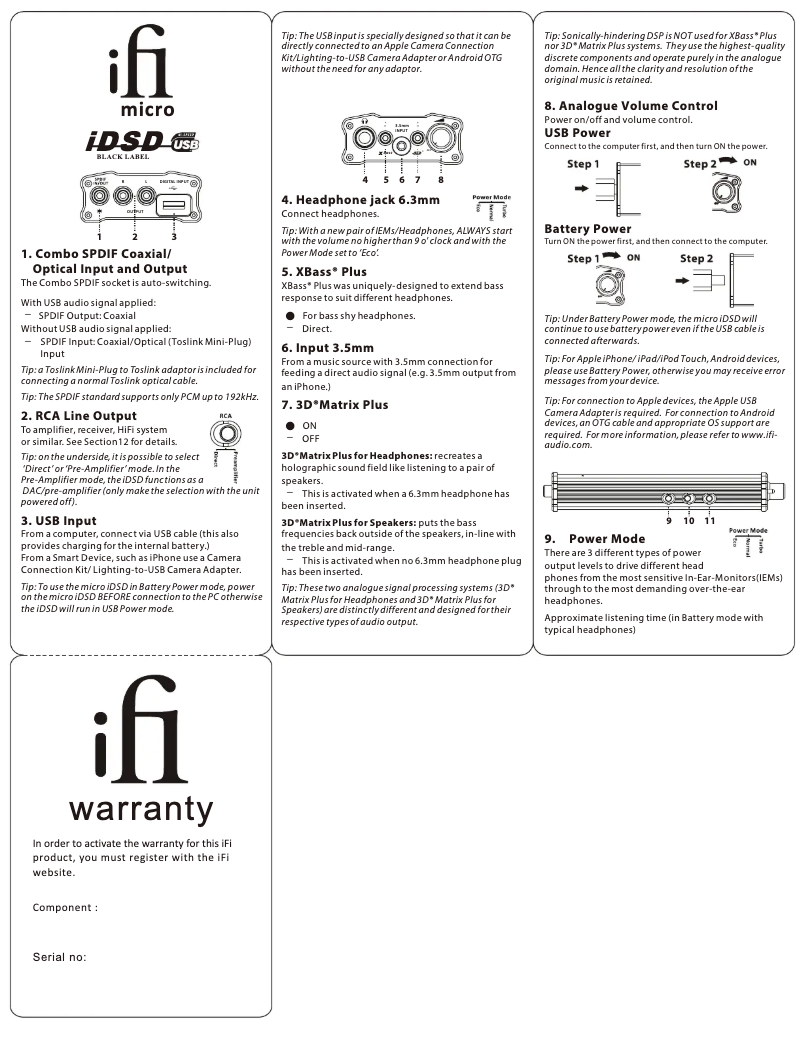 Image de la première page du manuel de l'appareil micro iDSD Black Label