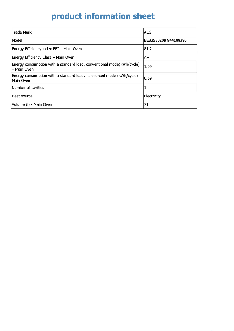 Page 1 de la notice Fiche technique AEG BEB355020B