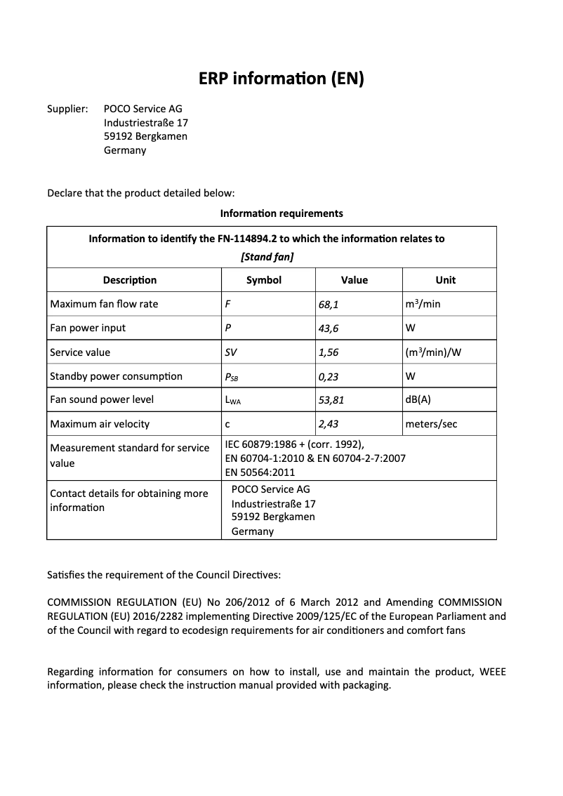 Page 1 de la notice Fiche technique Emerio FN-114894.2