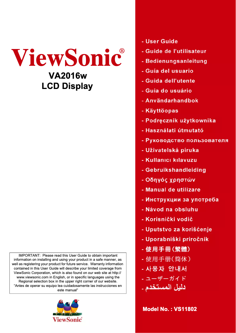 Page n°1 - Manuel utilisateur Viewsonic Value VA2016W