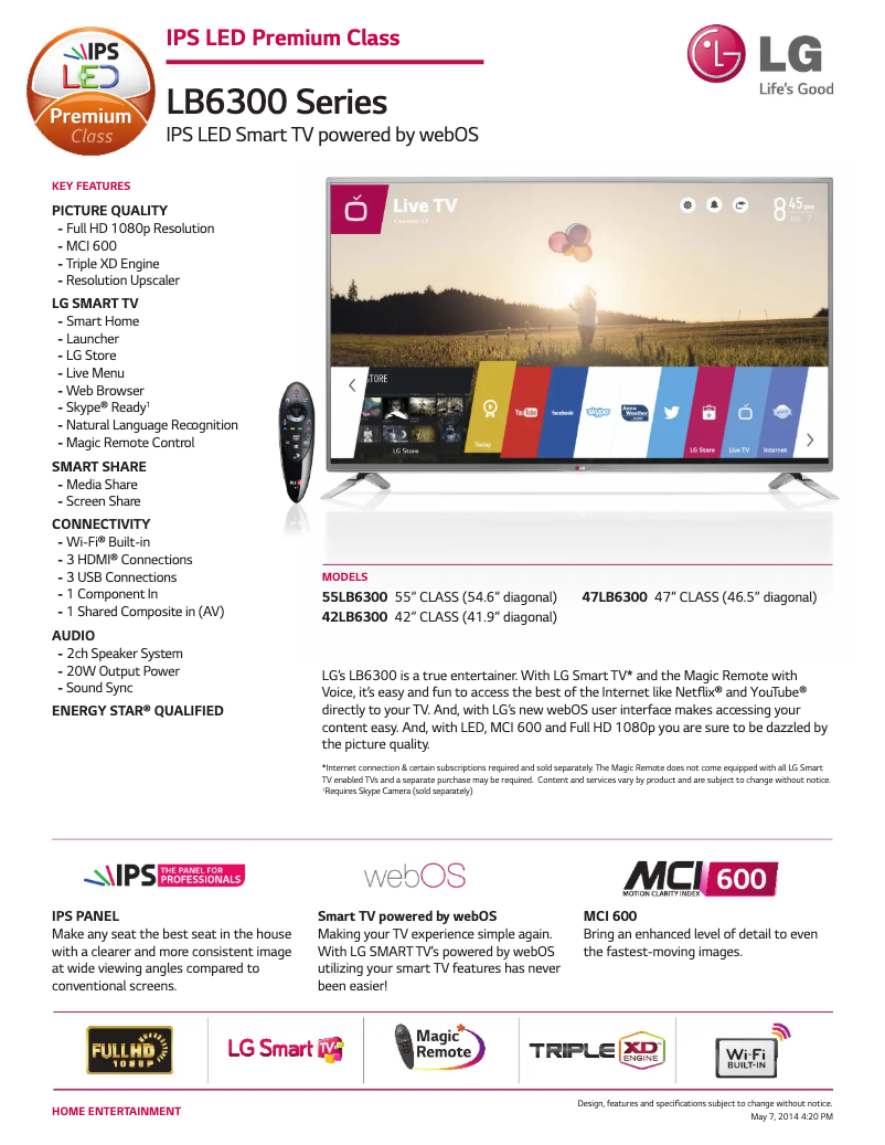 Image de la première page du manuel de l'appareil 55LB6300