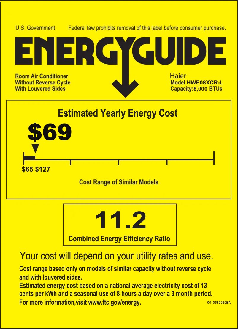 Page n°1 - Label énergétique Haier HWE08XCR