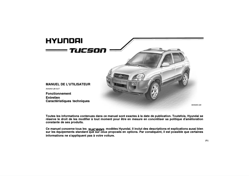 Image de la première page du manuel de l'appareil Tucson (2007)