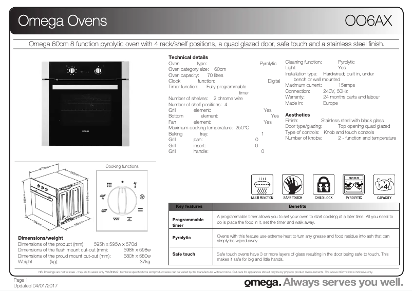 Page n°1 - Fiche technique Omega OO6AX