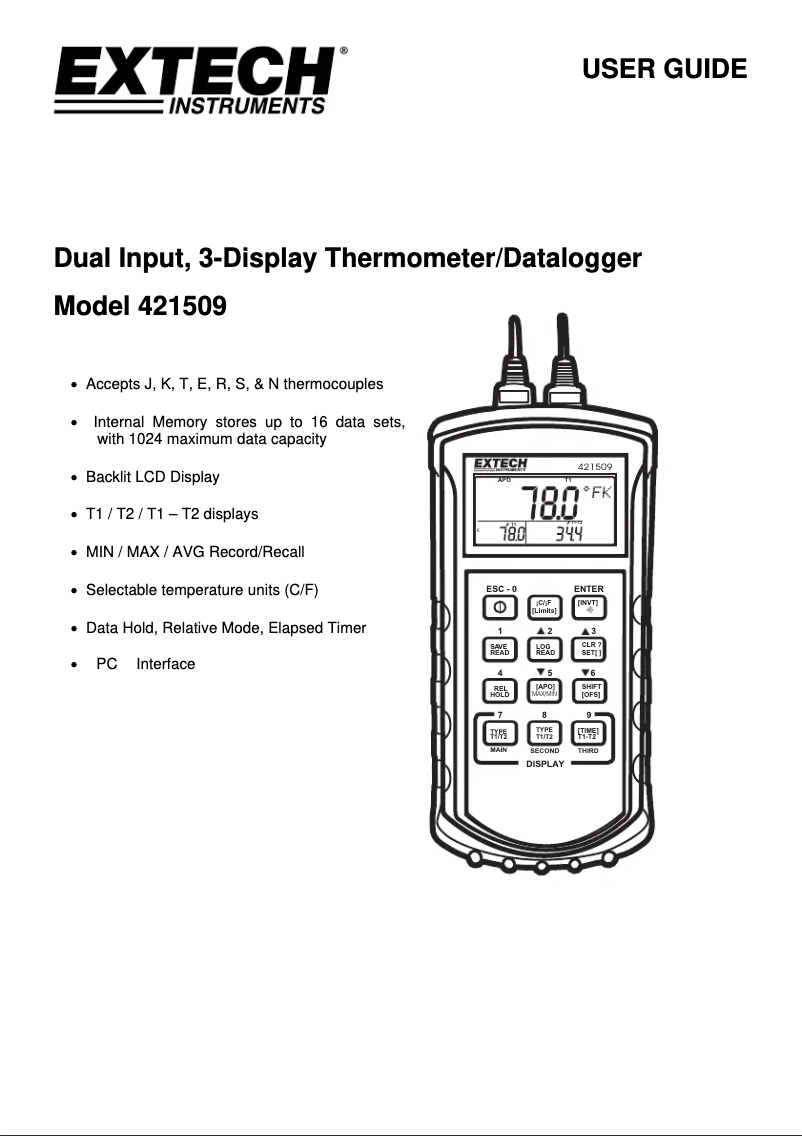 Page 1 de la notice Manuel utilisateur Extech 421509