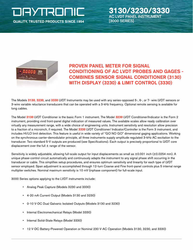 Page 1 de la notice Fiche technique Daytronic 3330FP