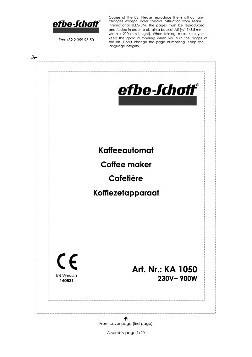 Page 1 de la notice Manuel utilisateur Efbe-Schott KA 1050