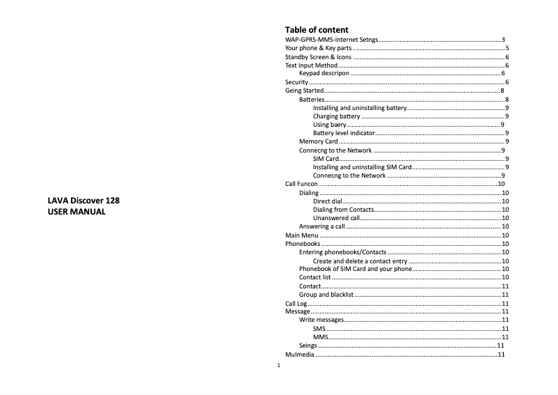 Page 1 de la notice Manuel utilisateur Lava Discover 128