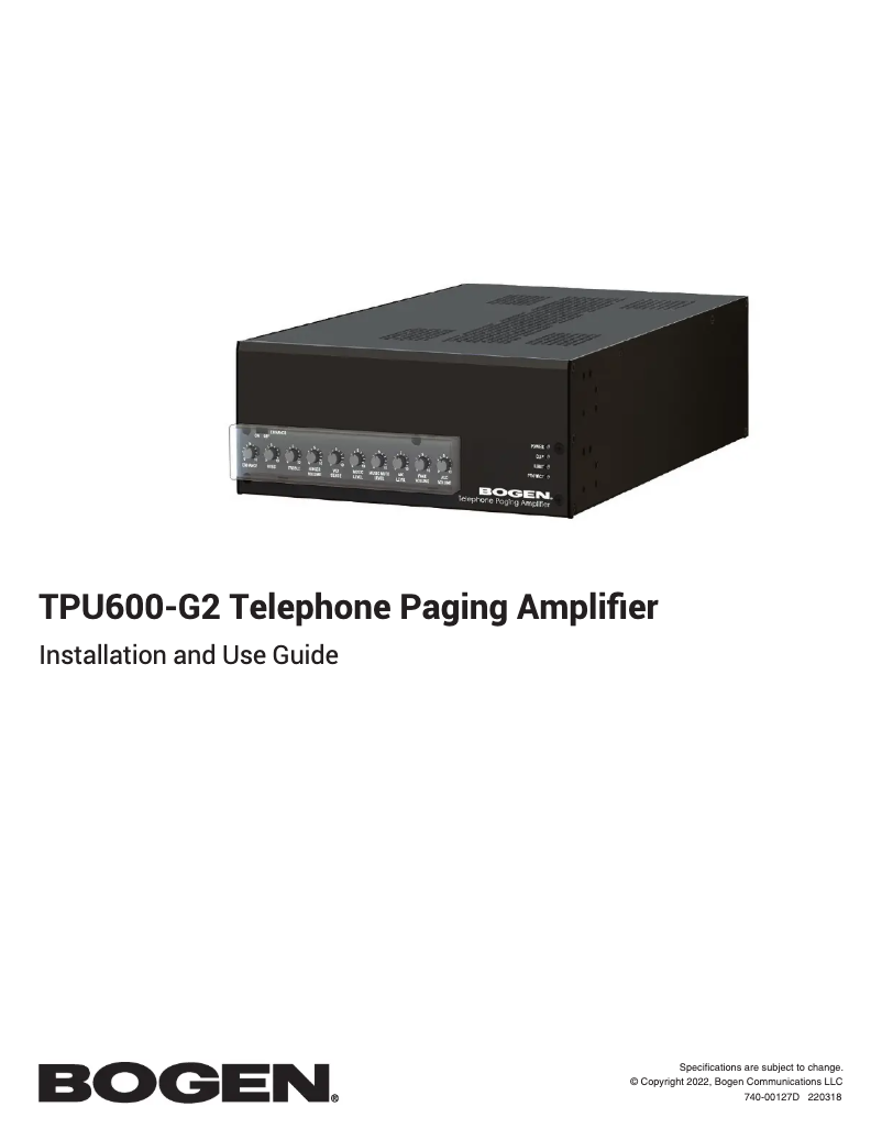 Image de la première page du manuel de l'appareil TPU600-G2