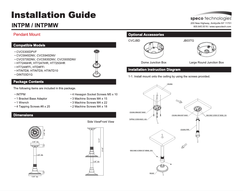 Page 1 de la notice Manuel utilisateur Speco Technologies INTPMW