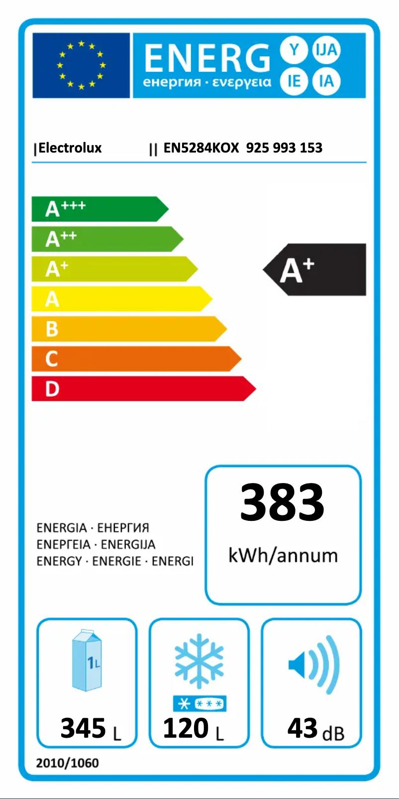 Page 1 de la notice Label énergétique Electrolux EN5284KOX