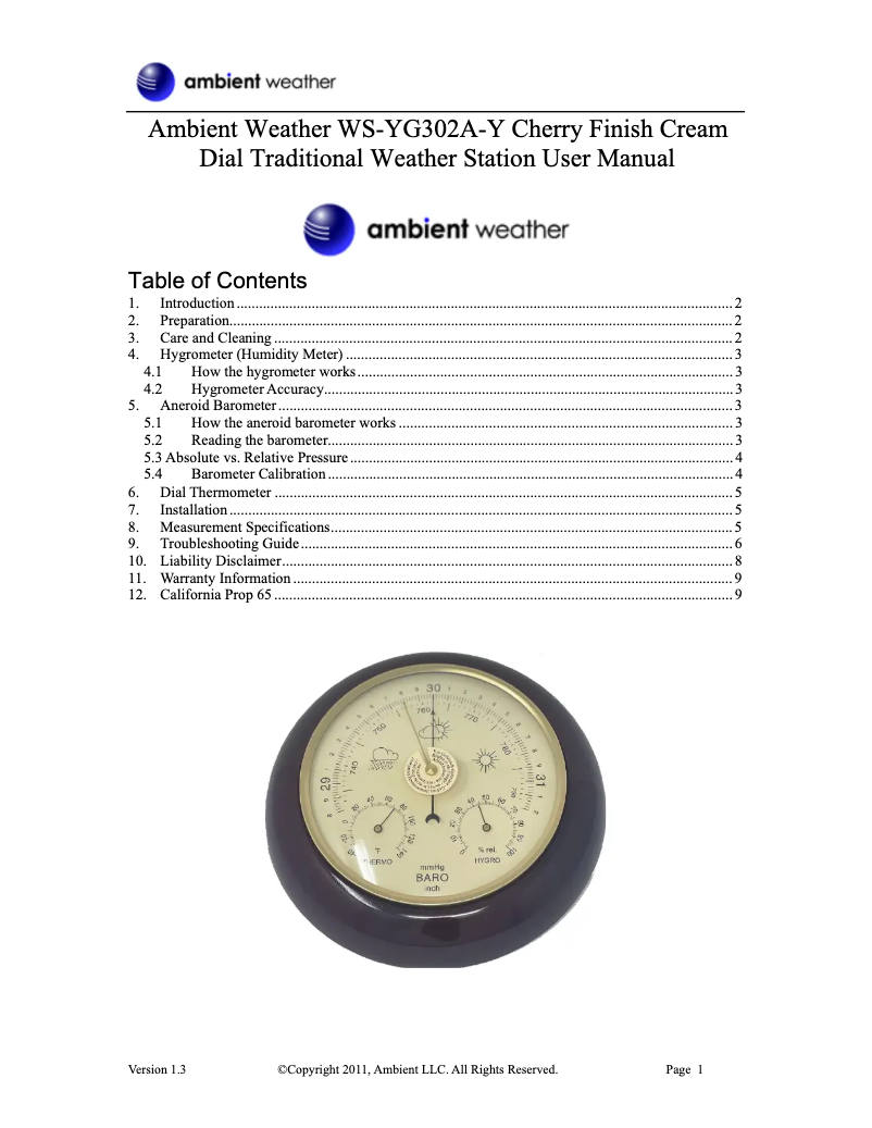 Image de la première page du manuel de l'appareil WS-YG302A-Y