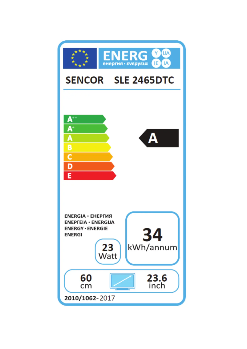 Page 1 de la notice Label énergétique Sencor SLE 2465DTC