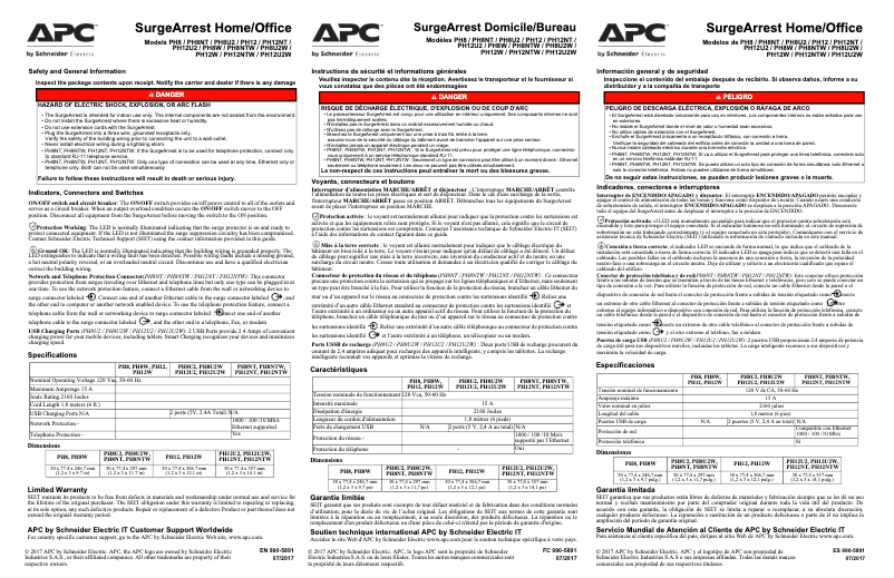 Page 1 de la notice Manuel utilisateur APC SurgeArrest Home/Office PH8