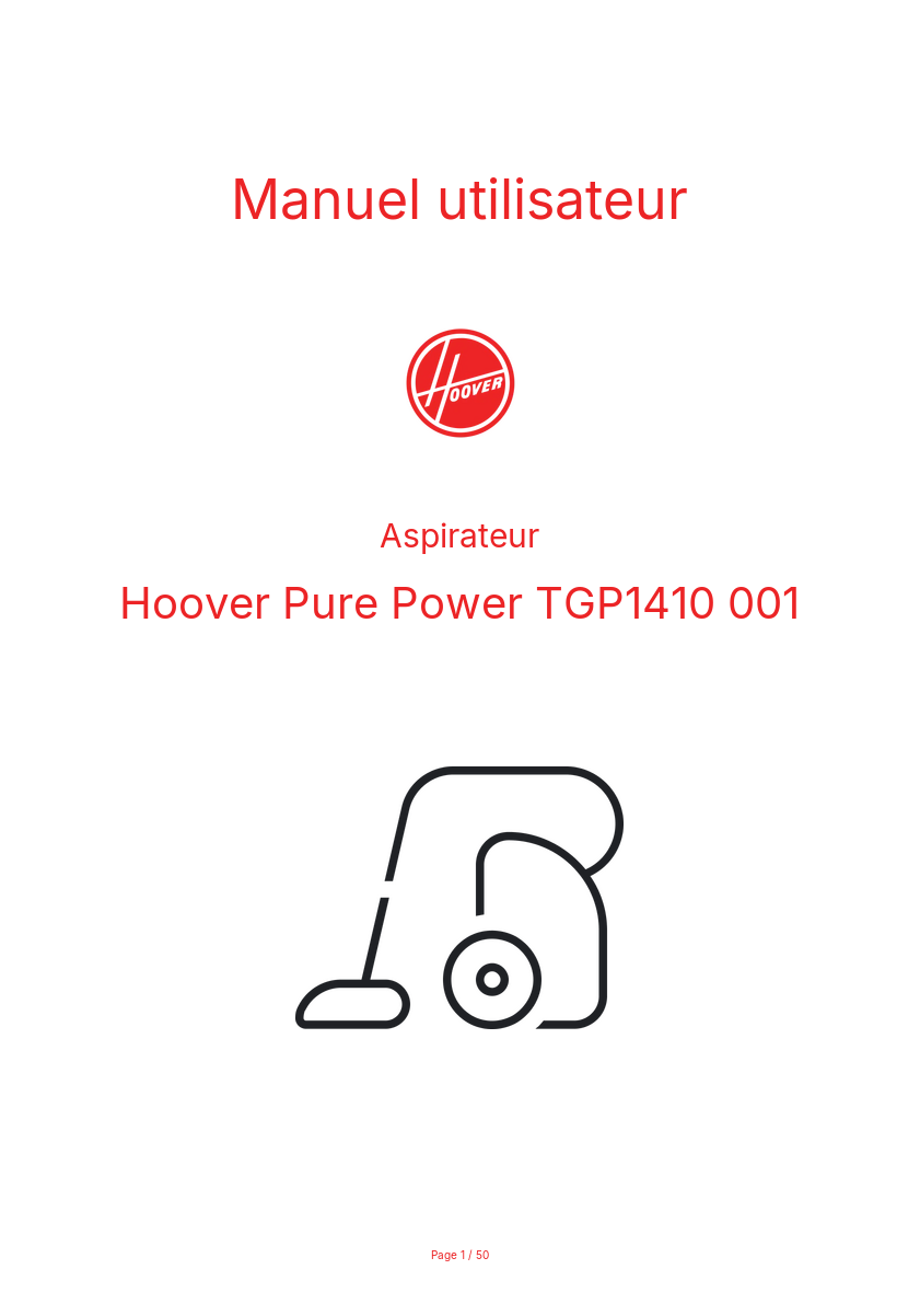 Page n°1 - Manuel utilisateur Hoover Pure Power TGP1410 001
