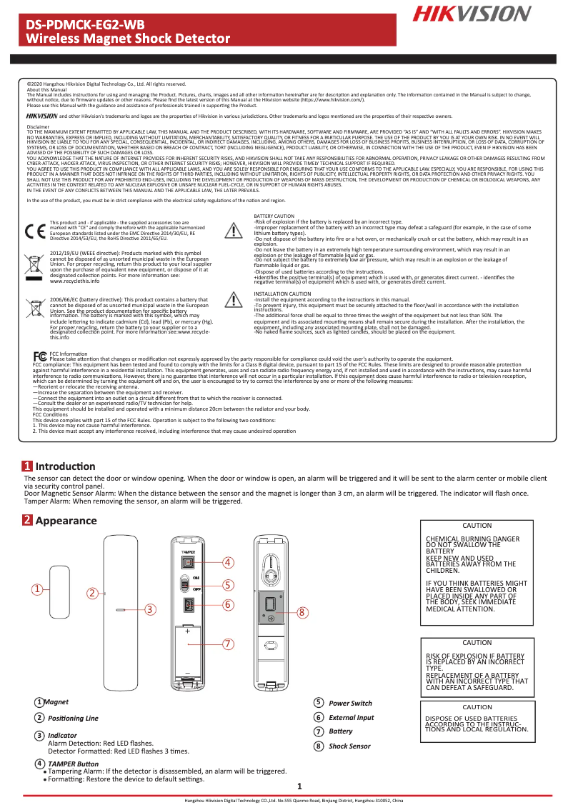 Page 1 de la notice Mode d'emploi Hikvision DS-PDMCK-EG2-WB