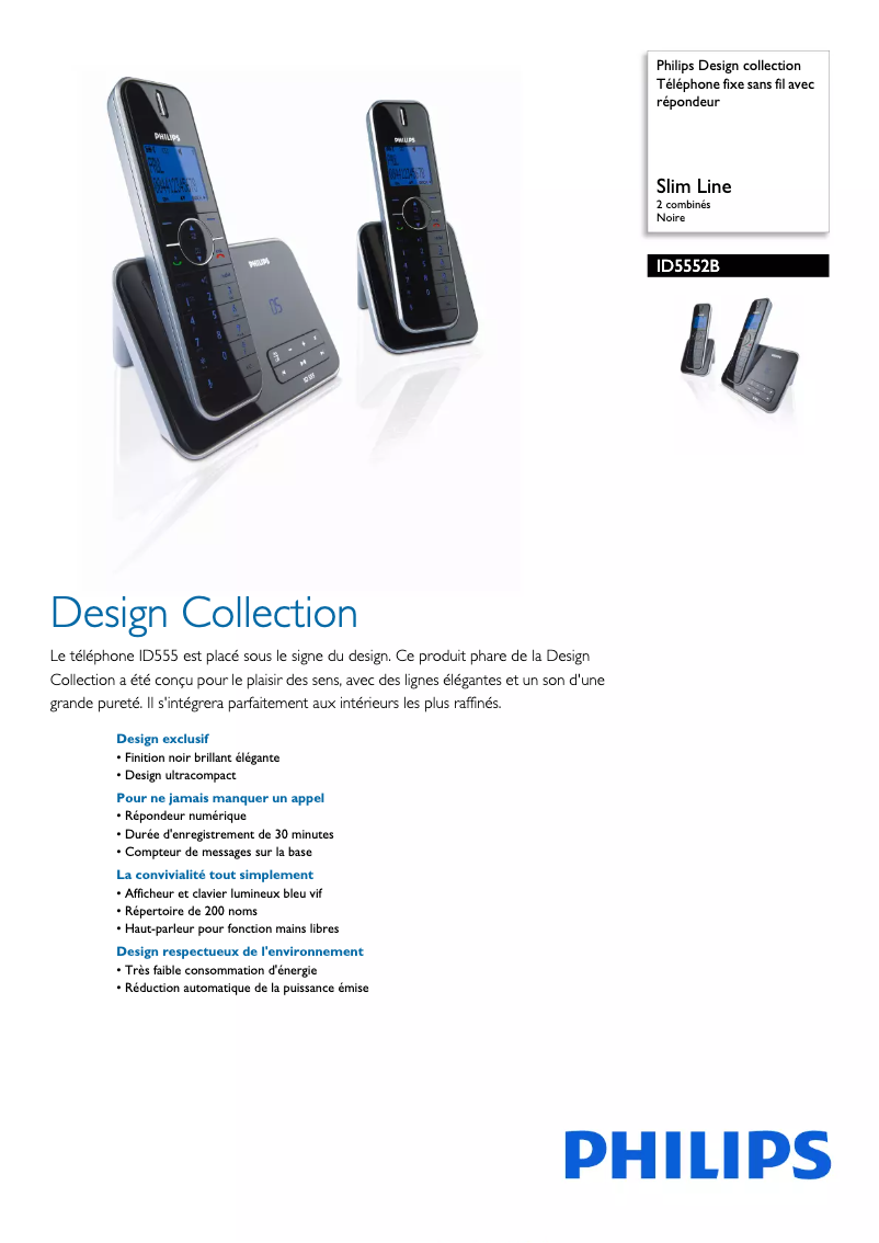 Página 1 del manual Ficha técnica Philips Design collection ID5552B