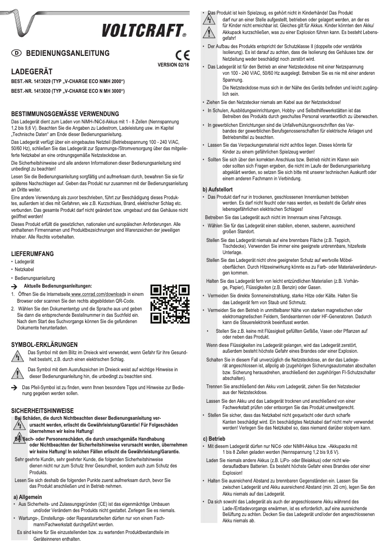 Page n°1 - Manuel utilisateur Voltcraft V-Charge Eco NiMh 3000