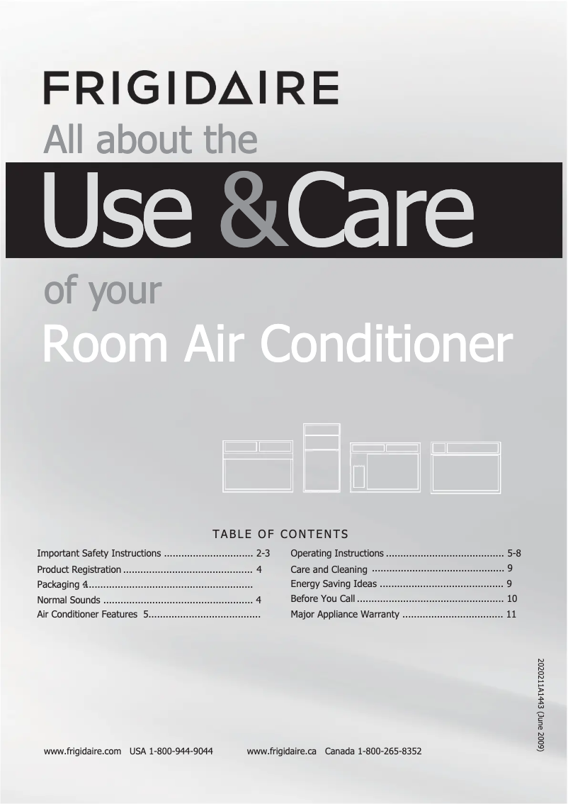 Page 1 de la notice Manuel d'utilisation et d'entretien Frigidaire FRA054XT7