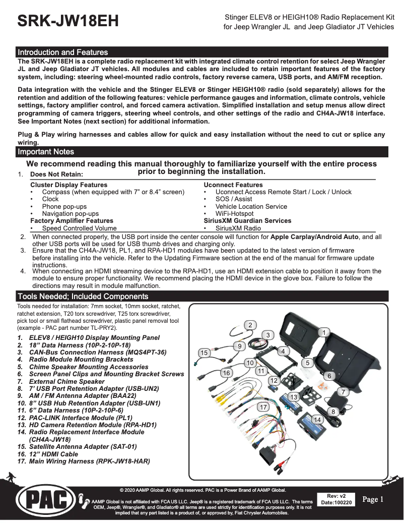 Page 1 de la notice Guide d'installation Stinger RB10JW18B