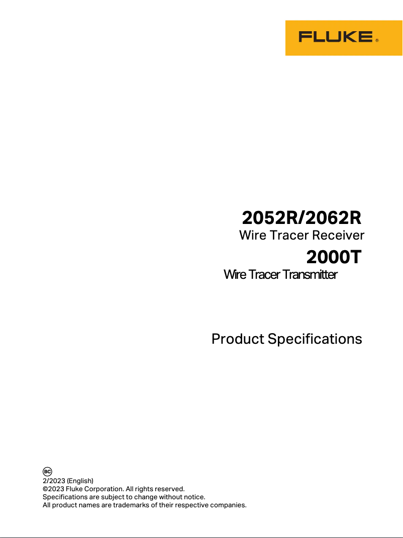 Page 1 de la notice Fiche technique Fluke 2062R