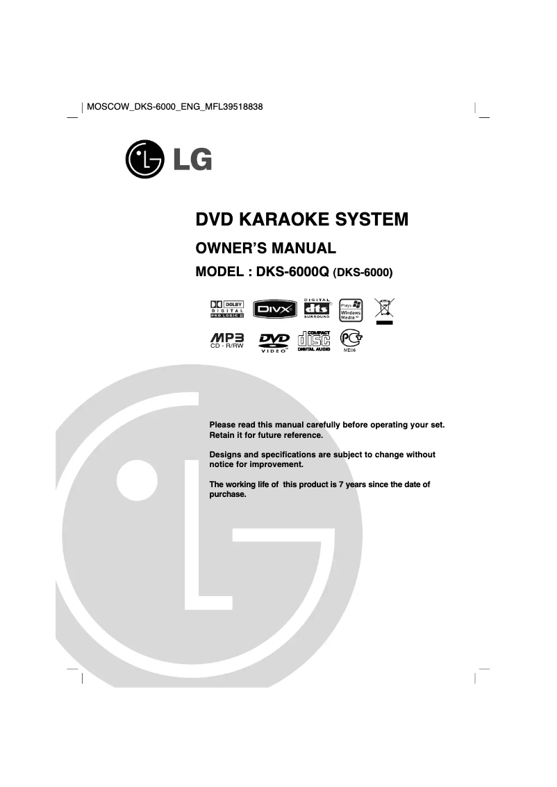 Page 1 de la notice Manuel utilisateur LG DKS-6000K