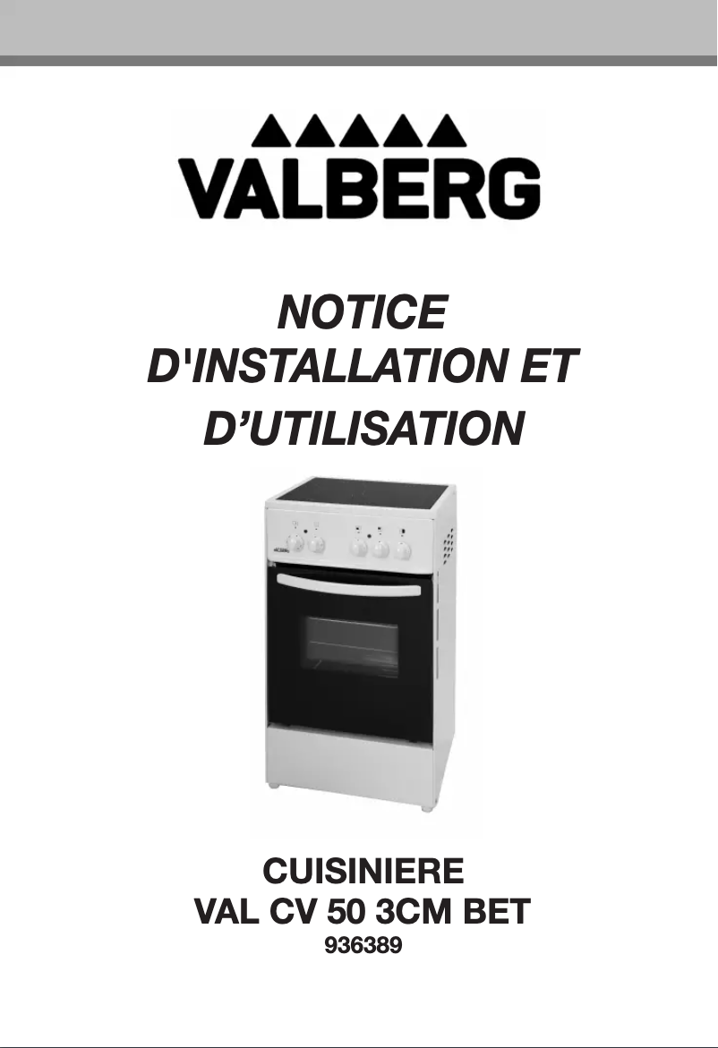 Page 1 de la notice Manuel utilisateur Valberg VALCV503CMBET
