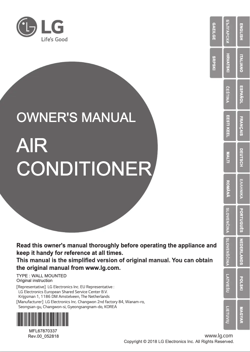 Page 1 de la notice Manuel utilisateur LG MJ15PC