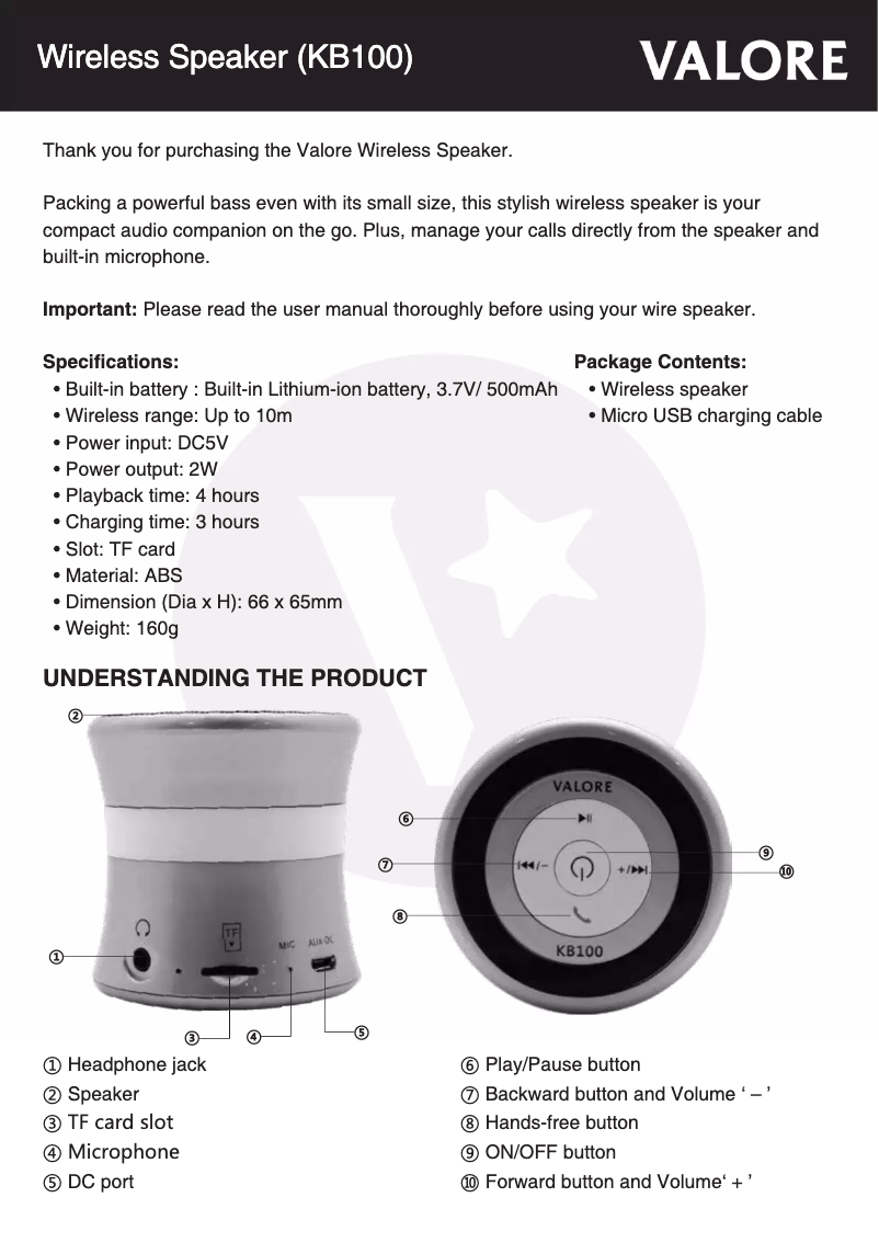 Image de la première page du manuel de l'appareil KB100