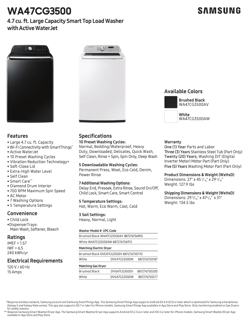 Image de la première page du manuel de l'appareil WA47CG3500AW