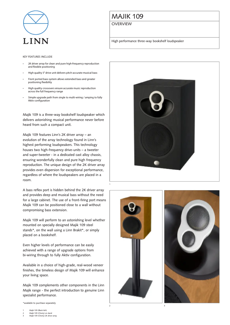 Page 1 de la notice Fiche technique Linn Majik