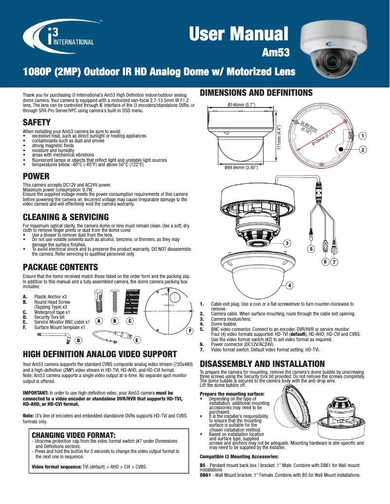 Page 1 de la notice Manuel utilisateur i3International Am53