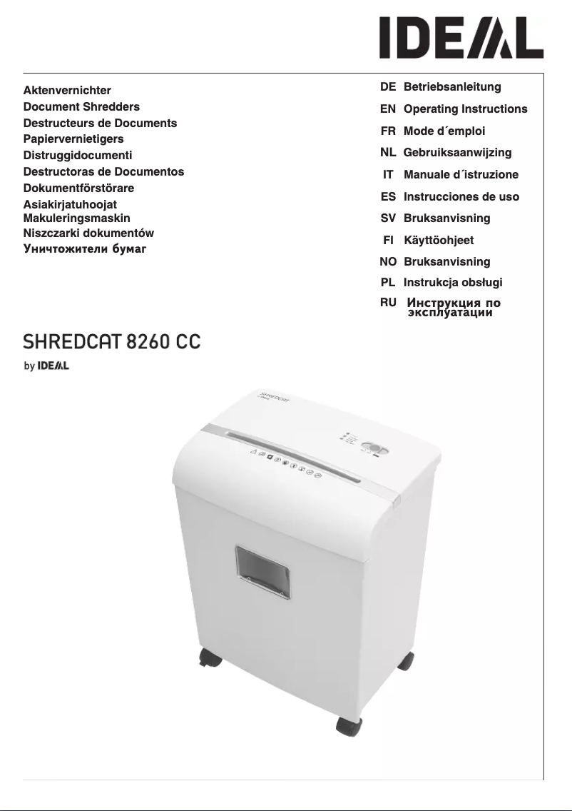 Page n°1 - Manuel utilisateur Ideal Shredcat 8260 CC