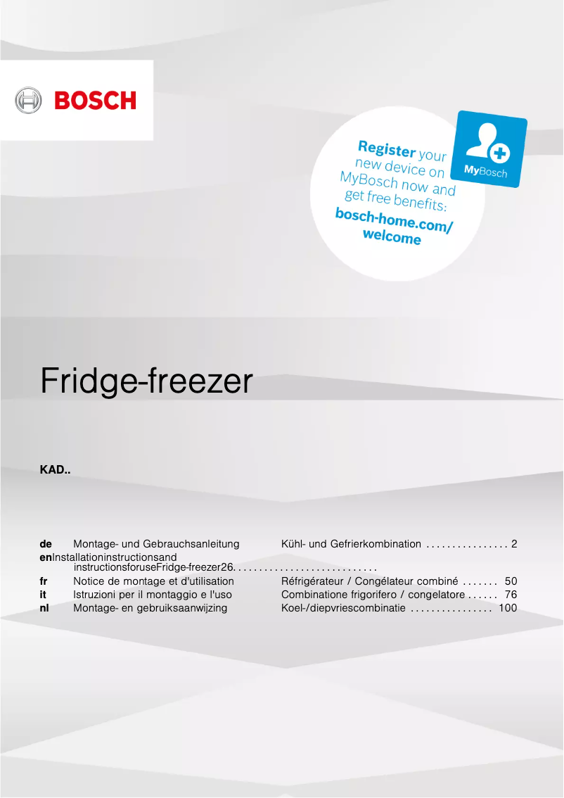 Page 1 de la notice Guide d'installation Bosch KAD93AIEP