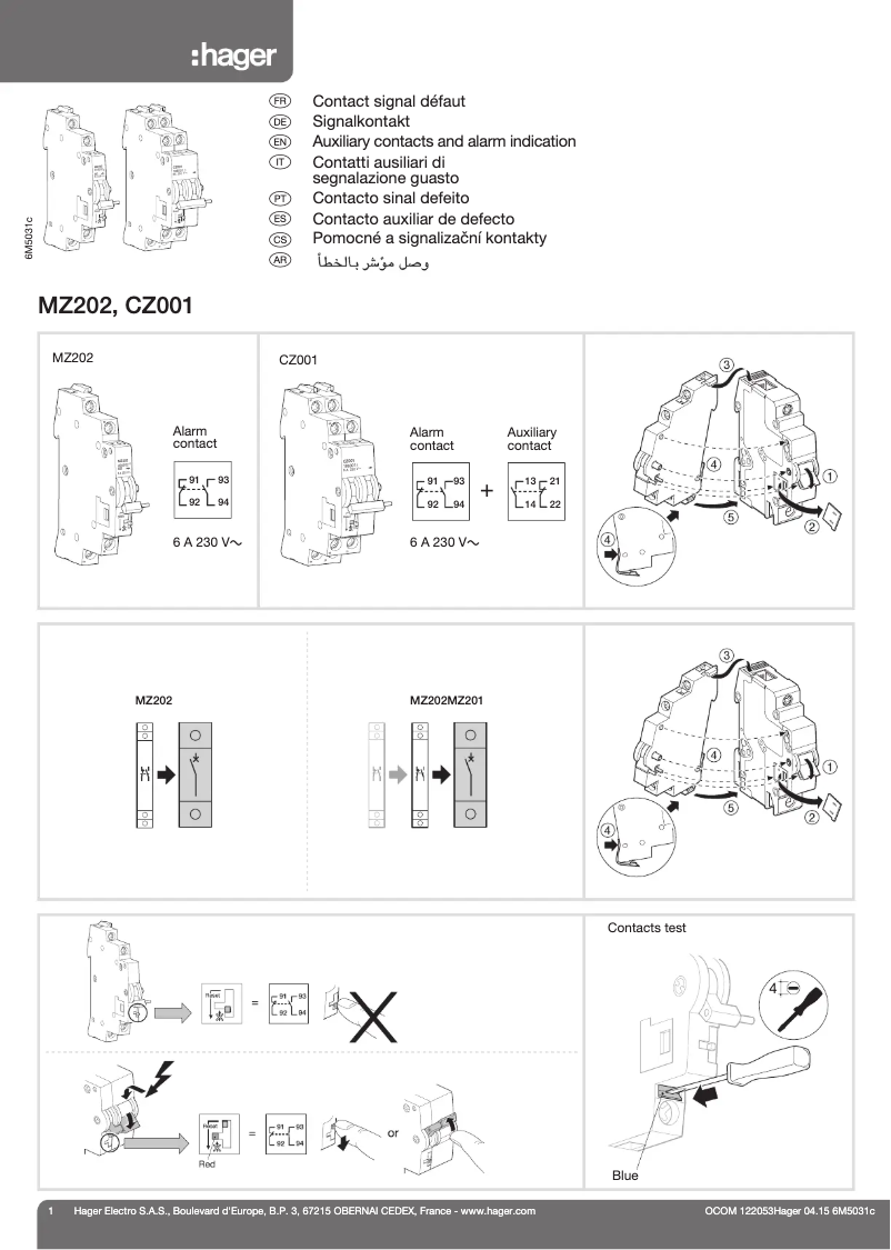 Page 1 de la notice Manuel utilisateur Hager CZ001