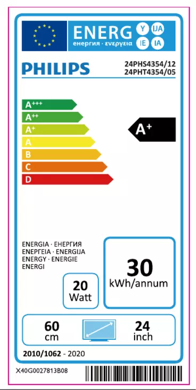 Page n°1 - Label énergétique Philips 4300 series 24PHS4354
