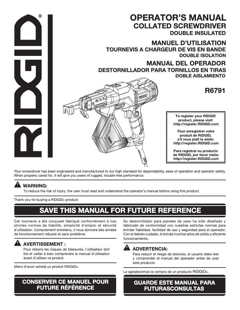 Página 1 del manual Manual de usuario Ridgid R6791