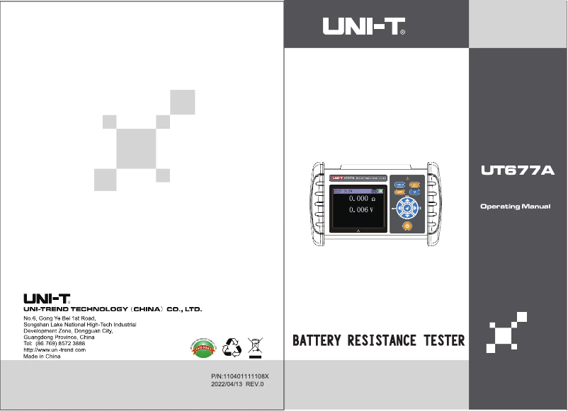 Page n°1 - Manuel utilisateur Uni-T UT677A