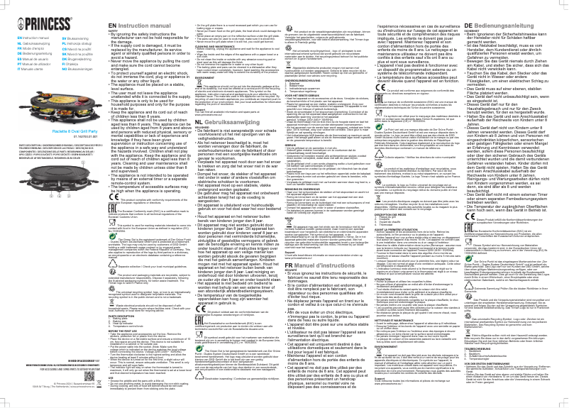 Page n°1 - Manuel utilisateur Princess Raclette 8 Oval Grill Party 162700