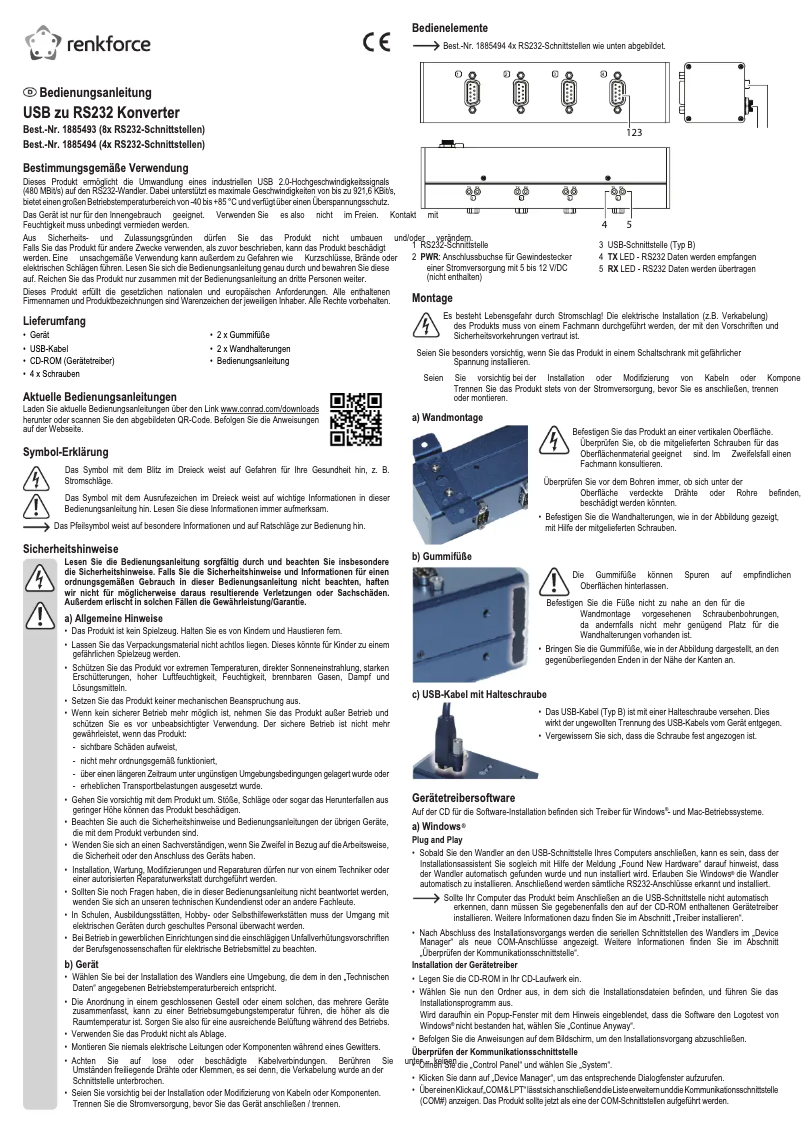 Page 1 de la notice Manuel utilisateur Renkforce RF-3984134